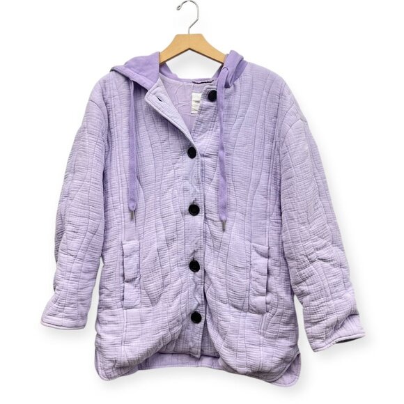 Avec Les Filles Quilted Oversized Hooded Jacket in Violet size Medium - Picture 1 of 7